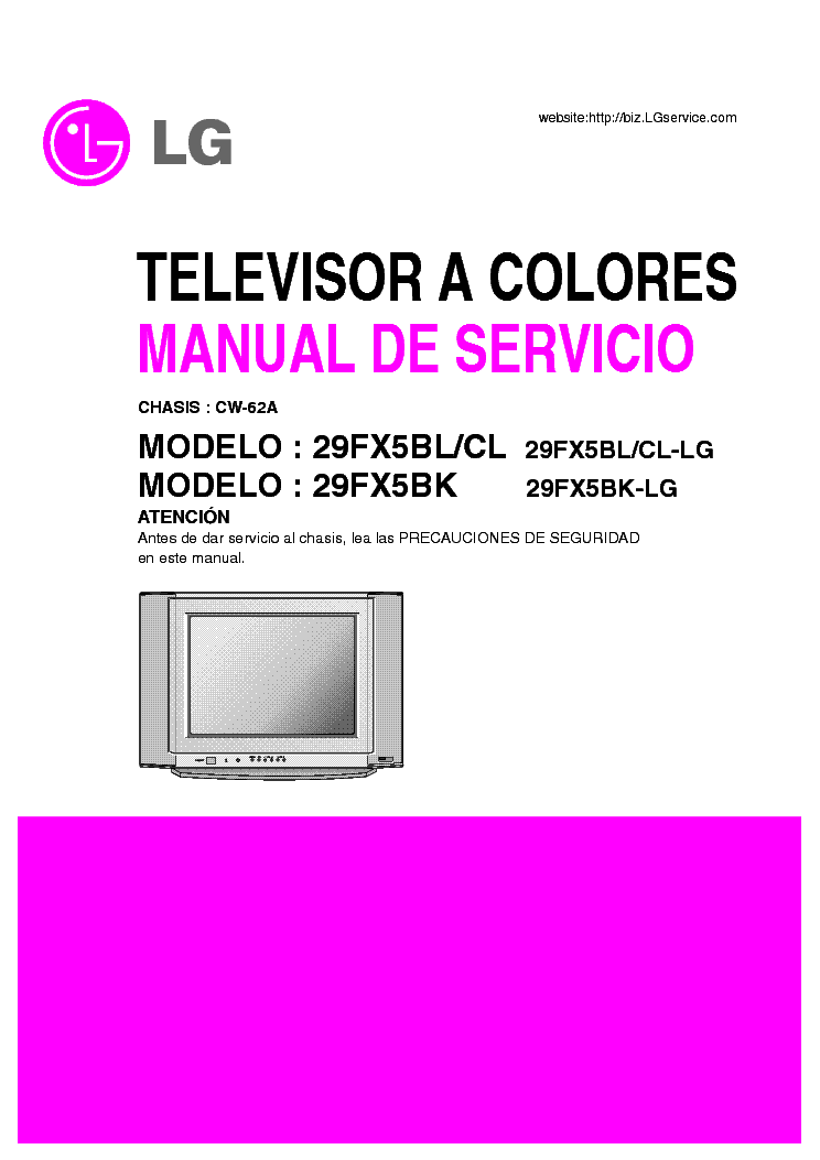 LG CW62A CHASSIS 29FX5BL TV SM service manual (1st page)