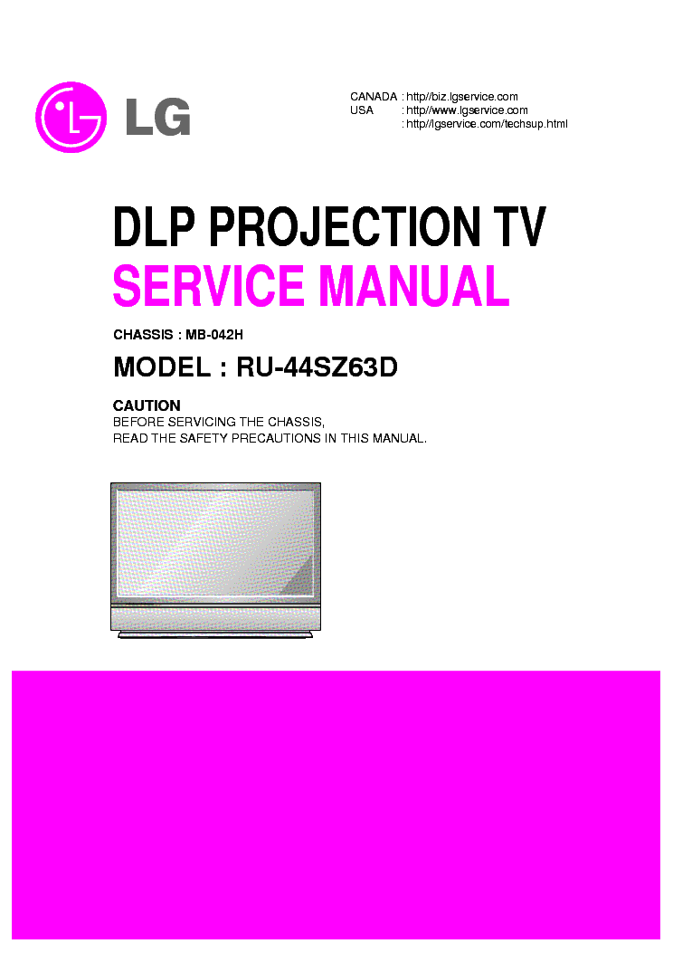 LG DLP-HDTV-RU-SZ63D service manual (1st page)