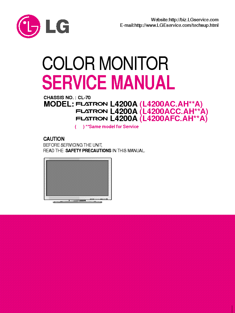 LG FLATRON L4200A CH CL-70 service manual (1st page)
