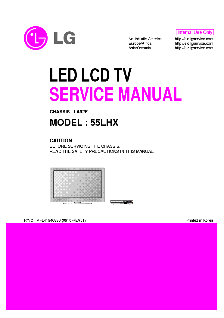LG LA92E CHASSIS 55LHX LCD TV SM service manual (1st page)