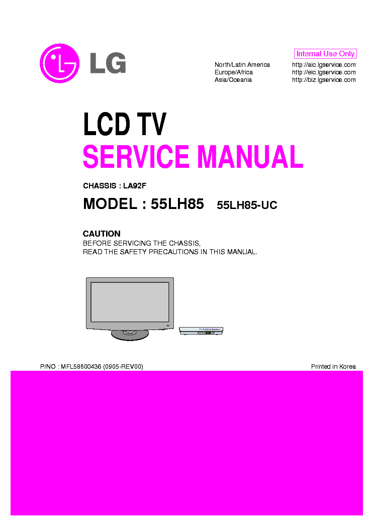 LG LA92F CHASSIS 55LH85-UC LCD TV SM service manual (1st page)