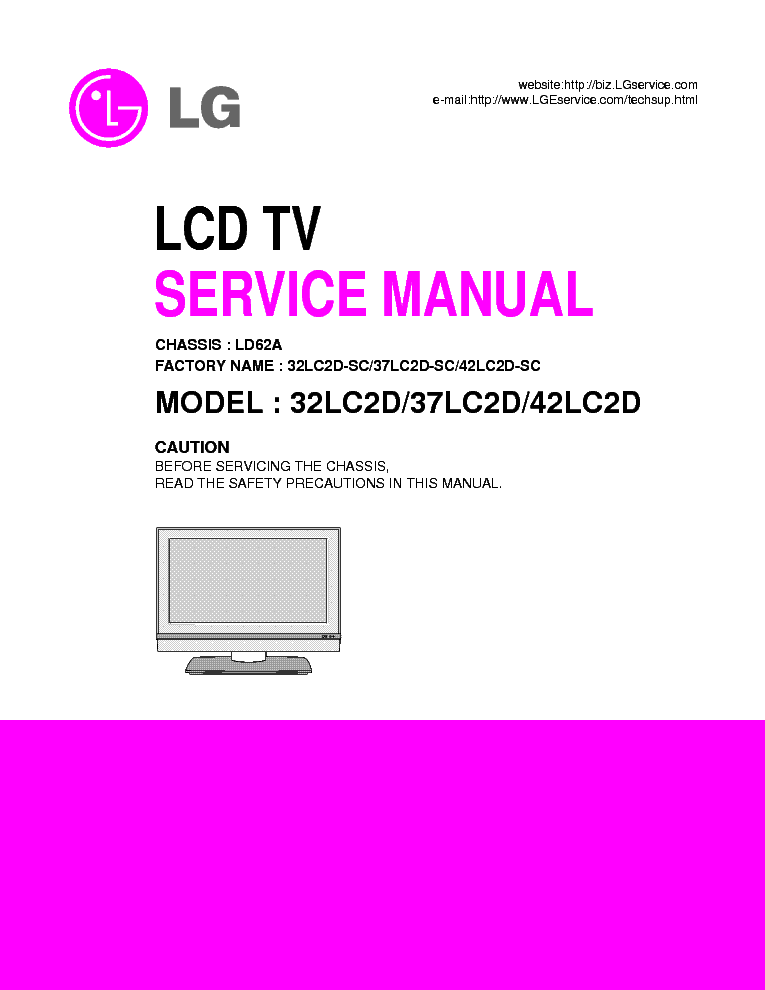 LG LD62A CHASSIS 32LC2D 37LC2D 42LC2D TV SM service manual (1st page)
