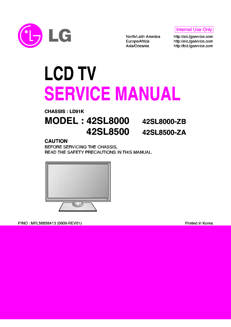 LG LD91K CHASSIS 42SL8000-ZB 42SL8500-ZA LCD TV SM service manual (1st page)