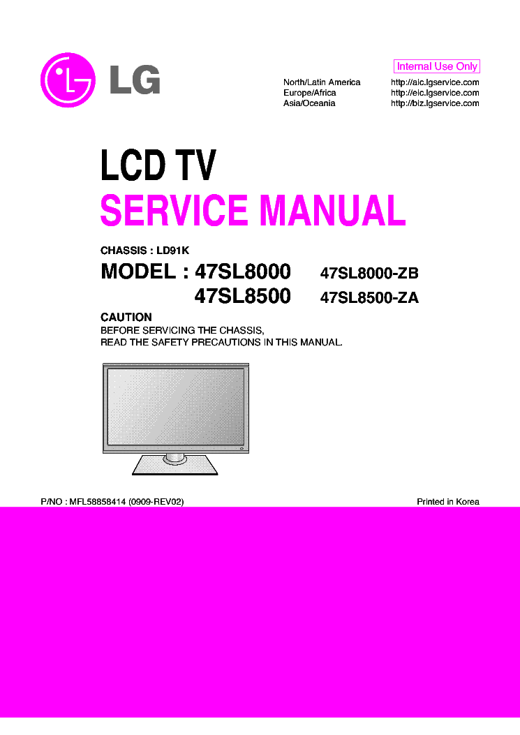 LG LD91K CHASSIS 47SL8000-ZB 47SL8500-ZA LCD TV SM service manual (1st page)