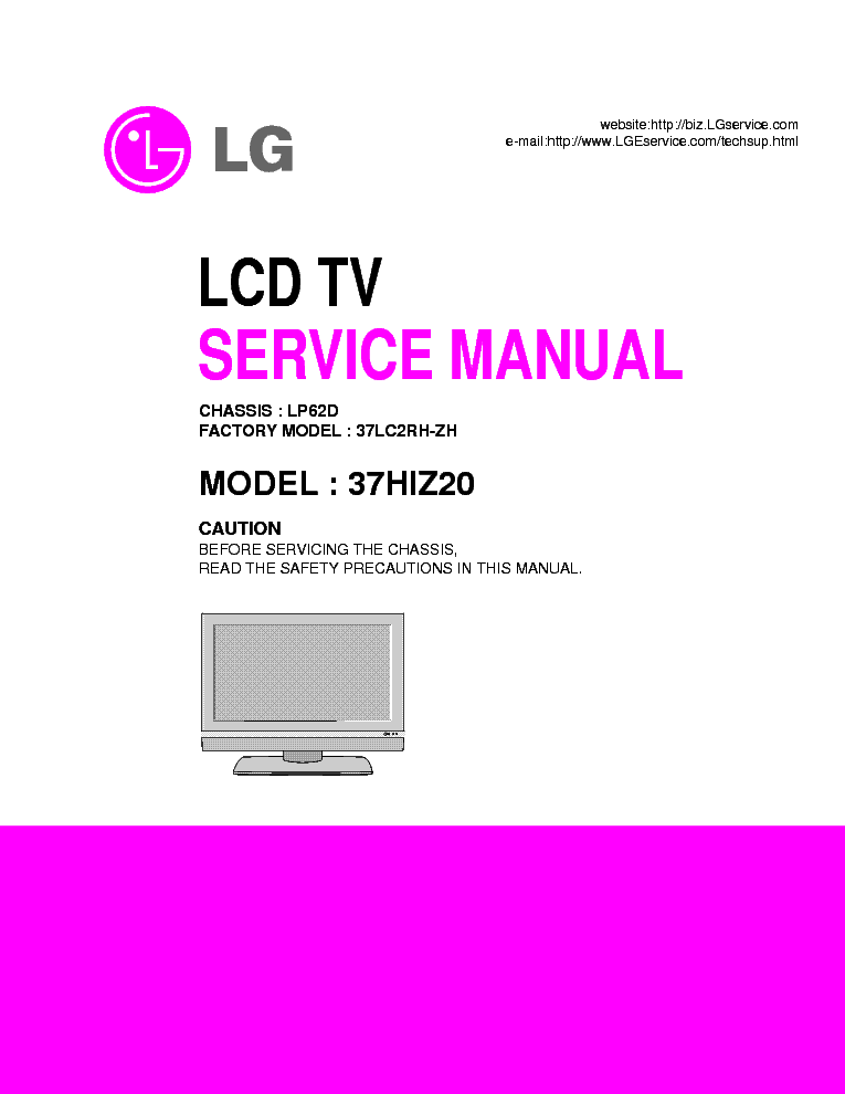 LG LP62D CHASSIS 37LC2RH LCD TV SM service manual (1st page)
