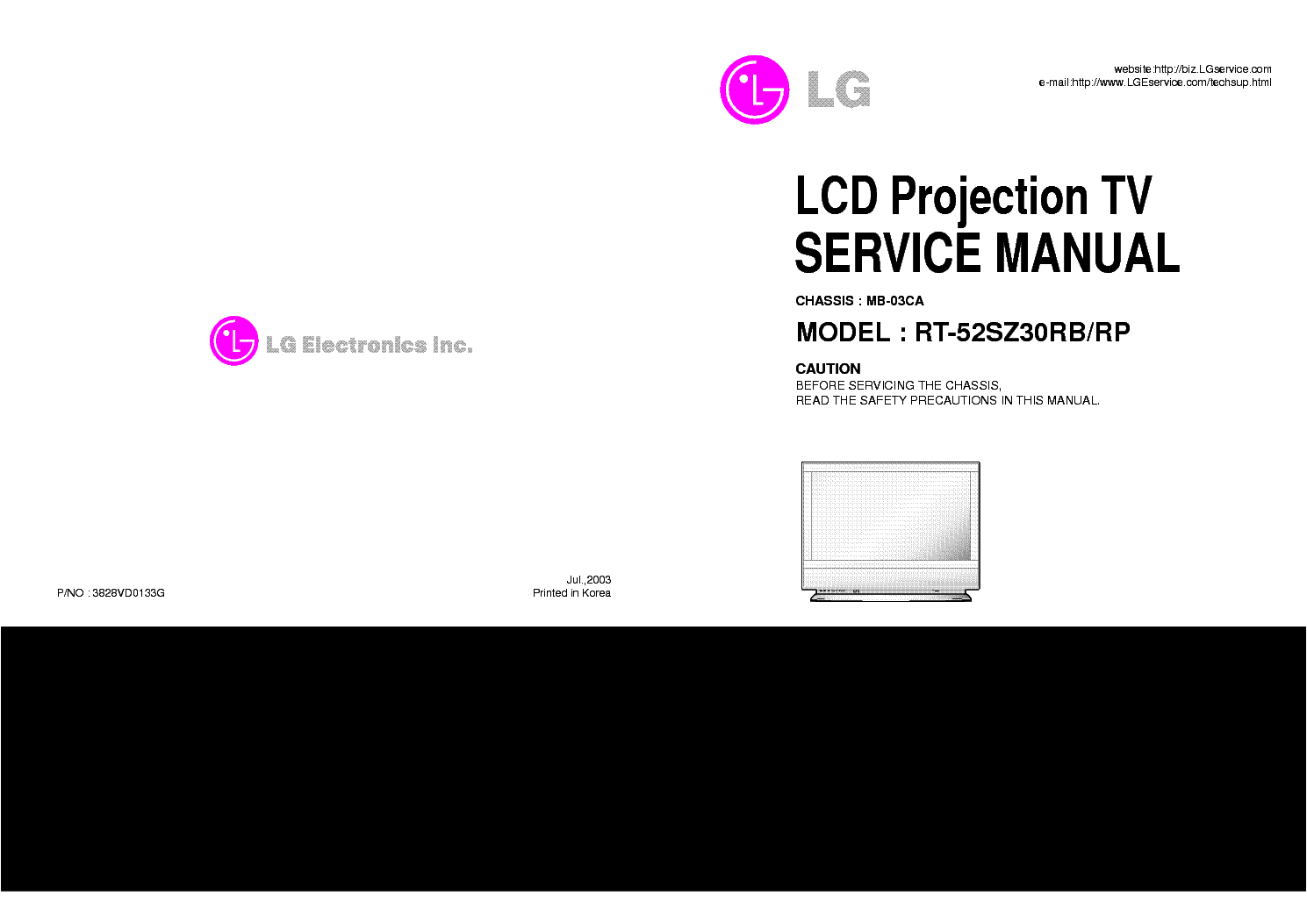 LG MB03CA CHASSIS LCD RT52SZ30RB PROJECTION service manual (1st page)