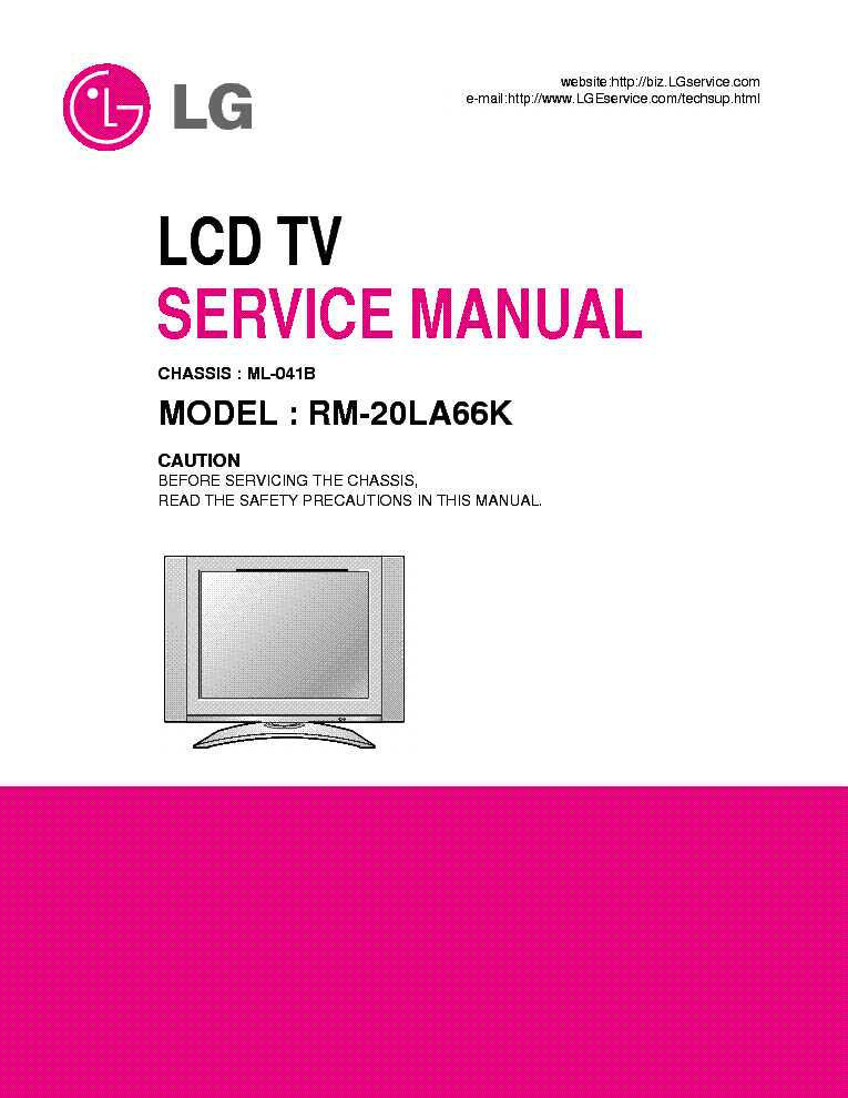 LG ML041B CHASSIS RM20LA66K LCDTV service manual (1st page)