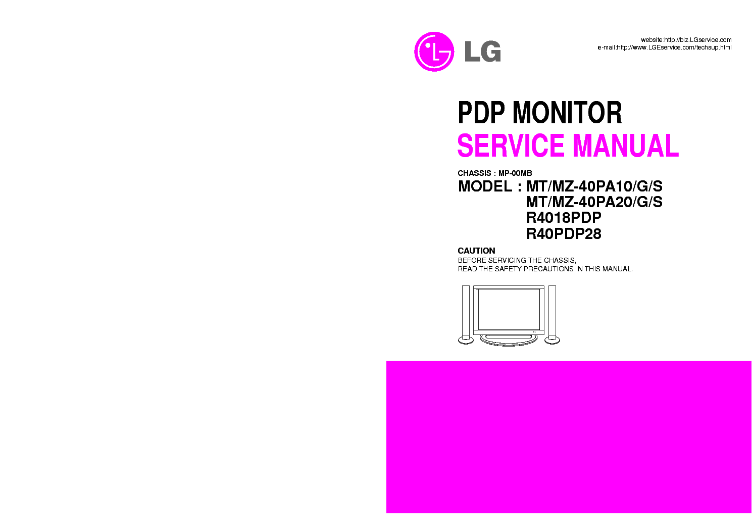 LG MP-00MB CHASSIS MT MZ-40PA10G PA20GS R4018PDP,R40PDP28 service manual (1st page)
