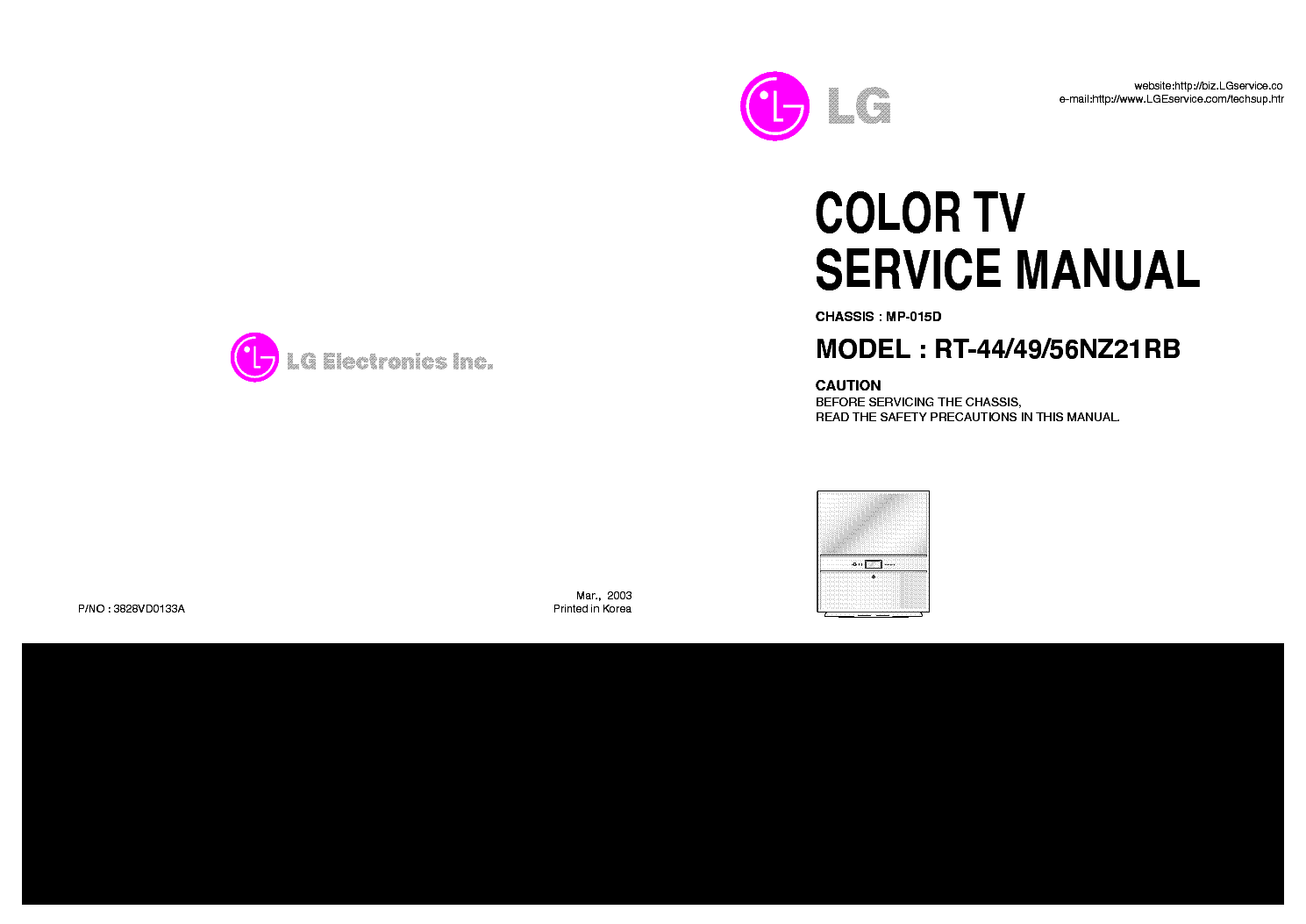 LG MP015D CHASSIS RT44NZ21RB PROJECTION service manual (1st page)
