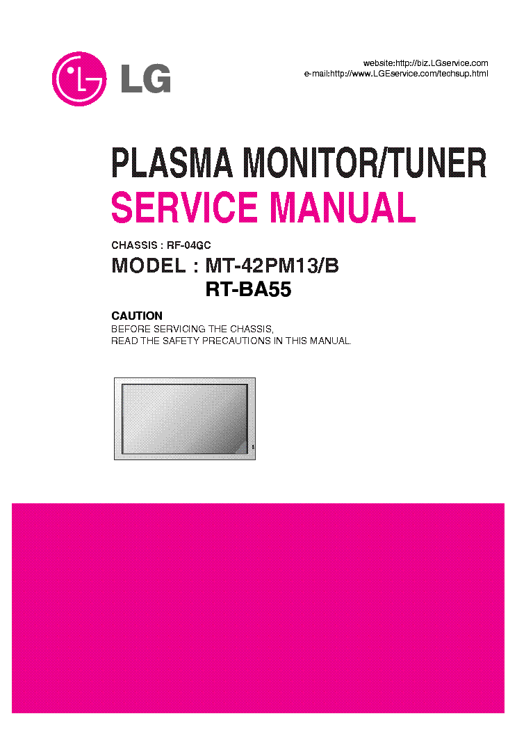 LG MT-42PM13 RT-BA55 CHASSIS RF-04GC SM service manual (1st page)