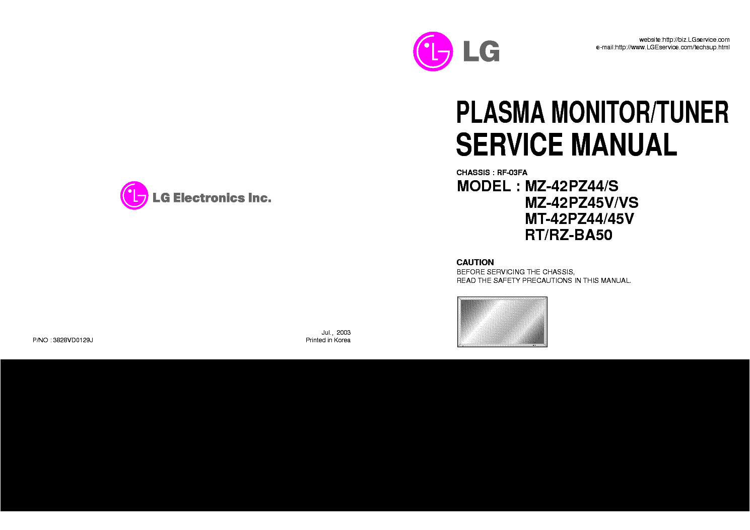 LG MZ42PZ44 42PZ45 MT42PZ44 MT42PZ45 CH RF03FA SM service manual (1st page)