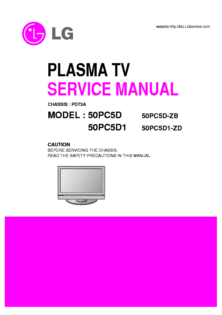LG PD73A CHASSIS 50PC5D1 PLASMA TV SM service manual (1st page)