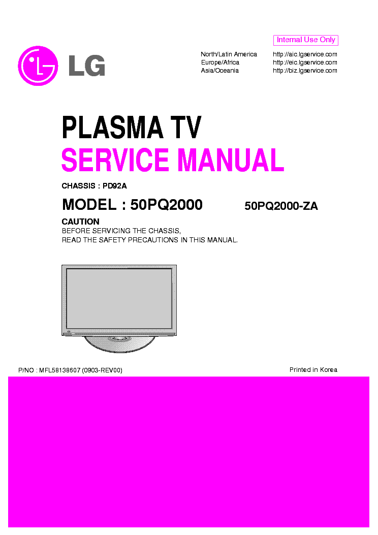 LG PD92A CHASSIS 50PQ2000 PLASMA TV SM service manual (1st page)