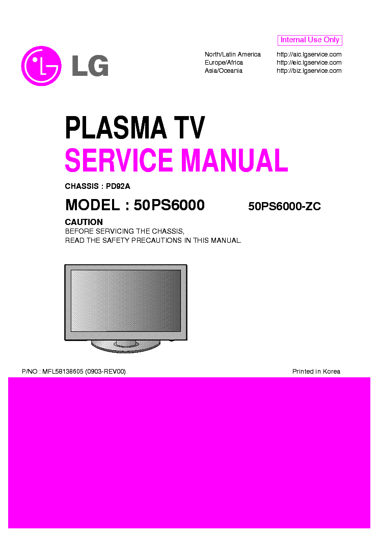 LG PD92A CHASSIS 50PS6000 PLASMA TV SM service manual (1st page)
