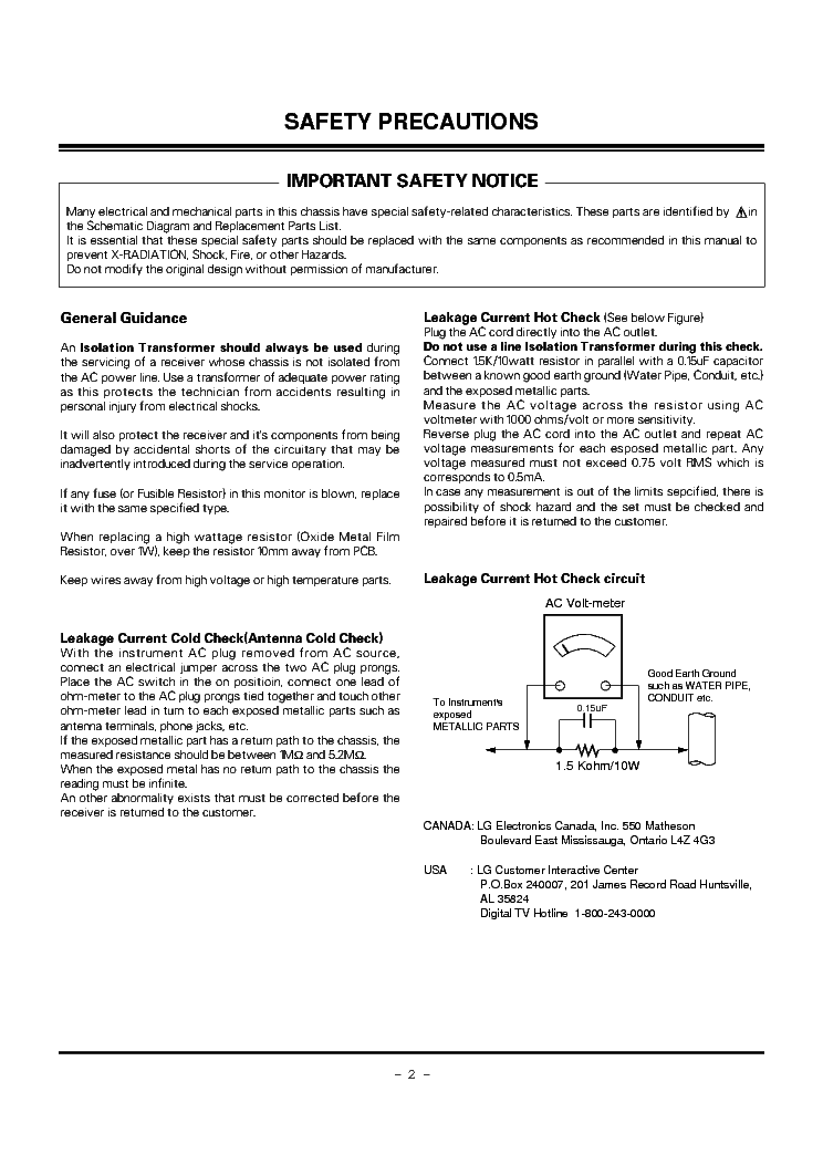 LG PLAZMA 42PC1DA service manual (2nd page)