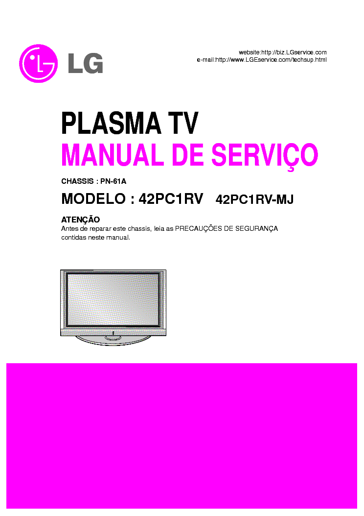 LG PLAZMA TV 42PC1RV service manual (1st page)