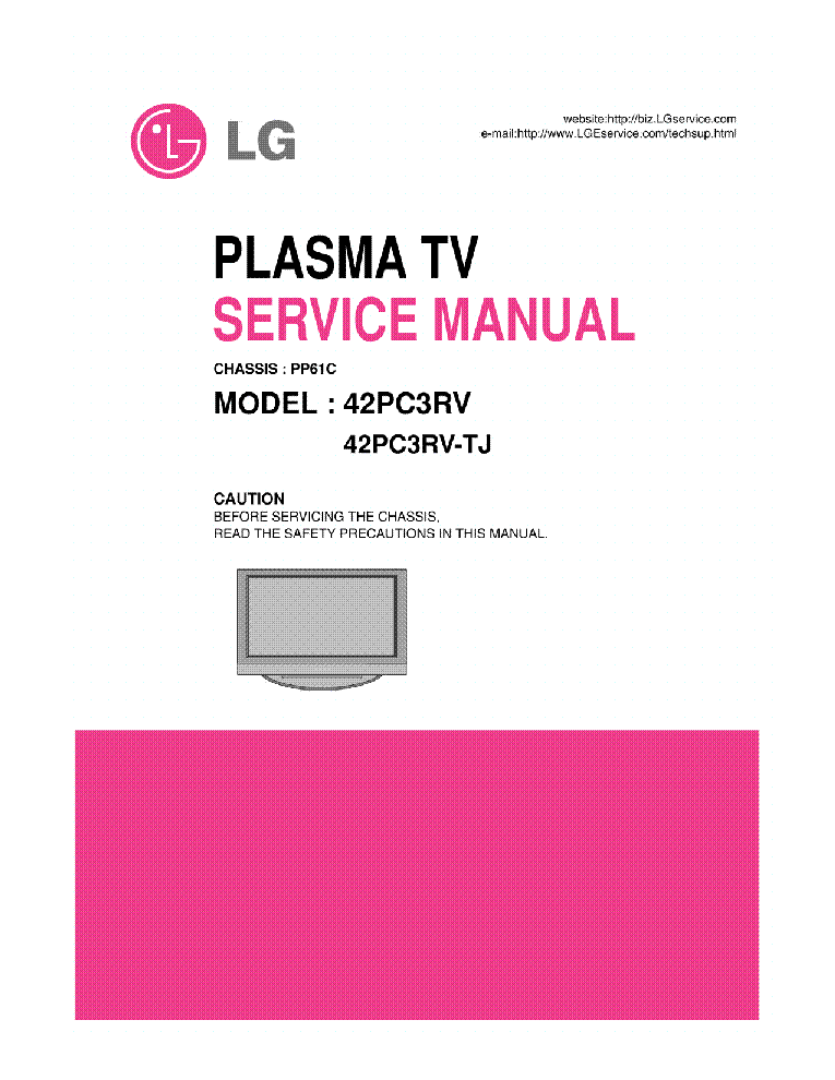 LG PP61C CHASSIS 42PC3RV PLASMA TV SM service manual (1st page)