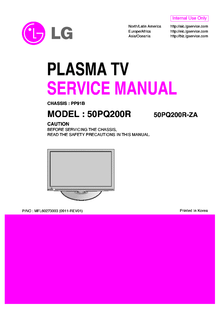 LG PP91B CHASSIS 50PQ200R-ZA PLASMA TV SM service manual (1st page)