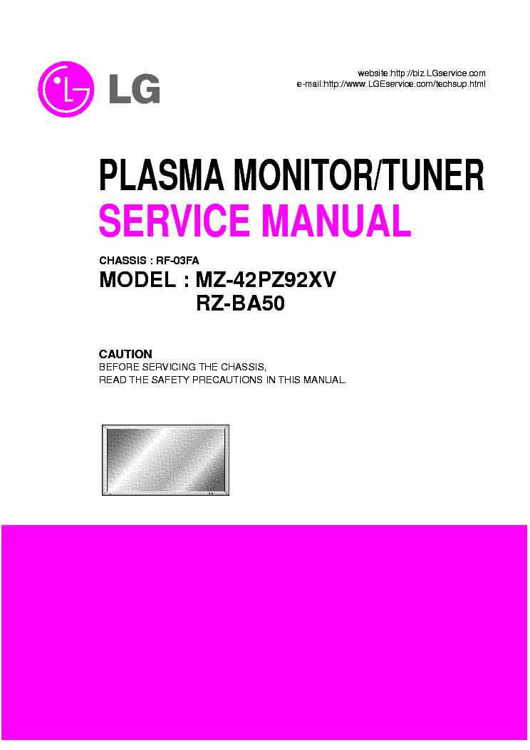 LG RF03FA CHASSIS MZ42PZ92XV PLASMA service manual (1st page)