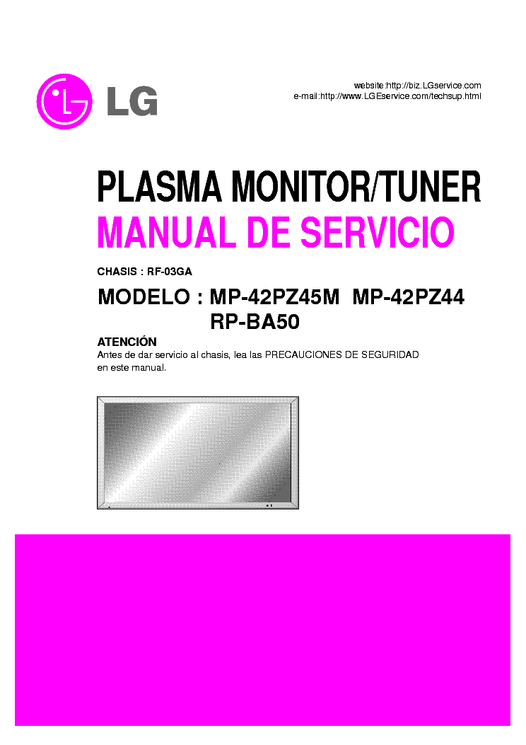 LG RF03GA CHASSIS MP42PZ45M PLASMA service manual (1st page)