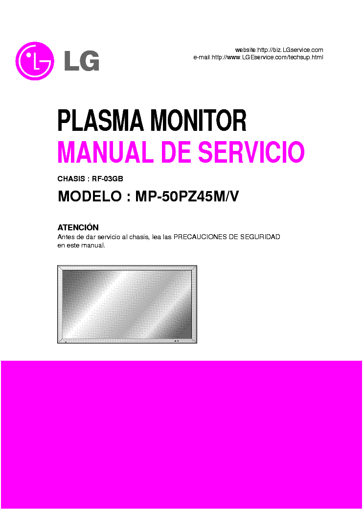 LG RF03GB CHASSIS MP-50PZ45M PLASMA TV SM service manual (1st page)