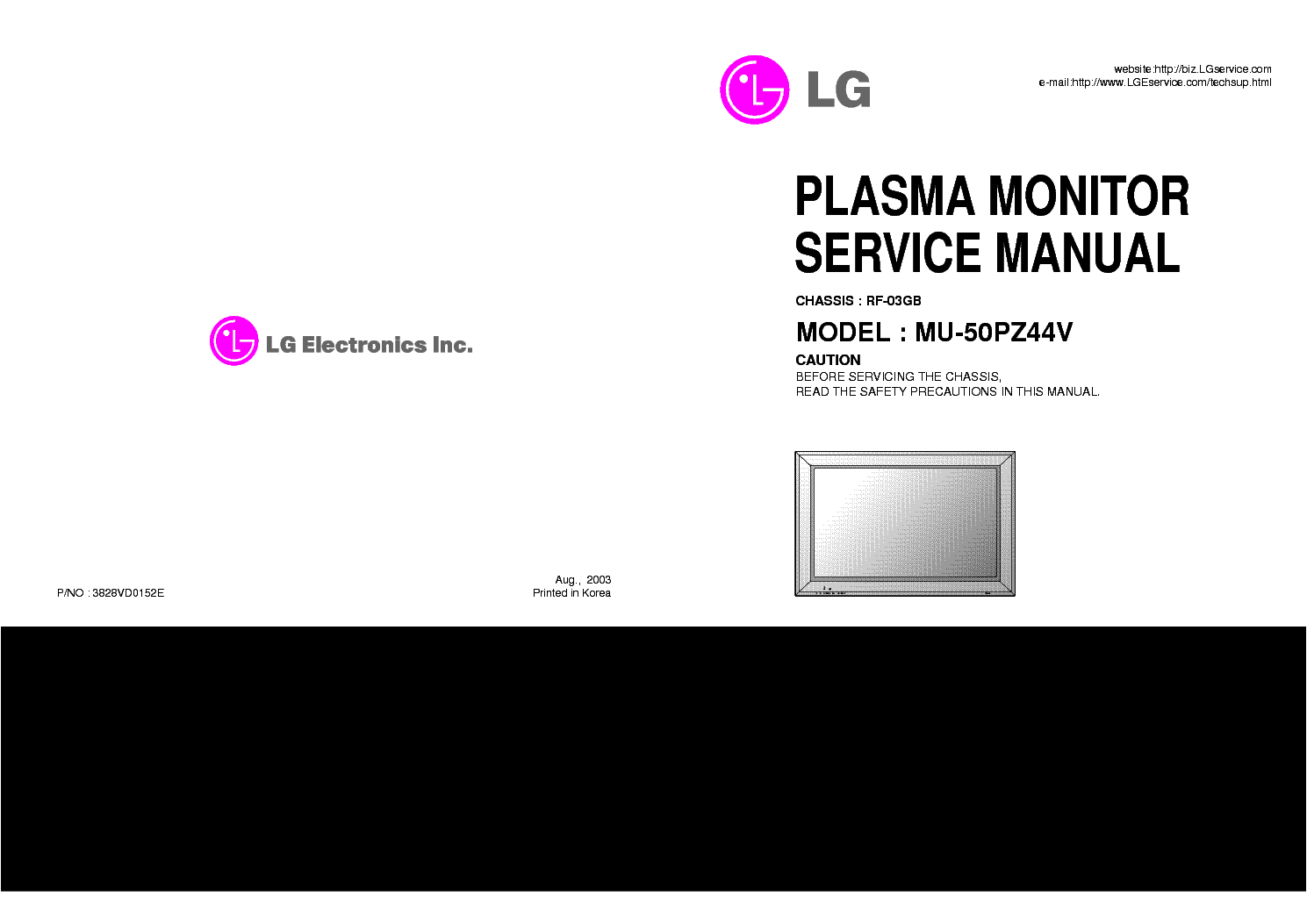 LG RF03GB CHASSIS MU50PZ44V PLASMA service manual (1st page)