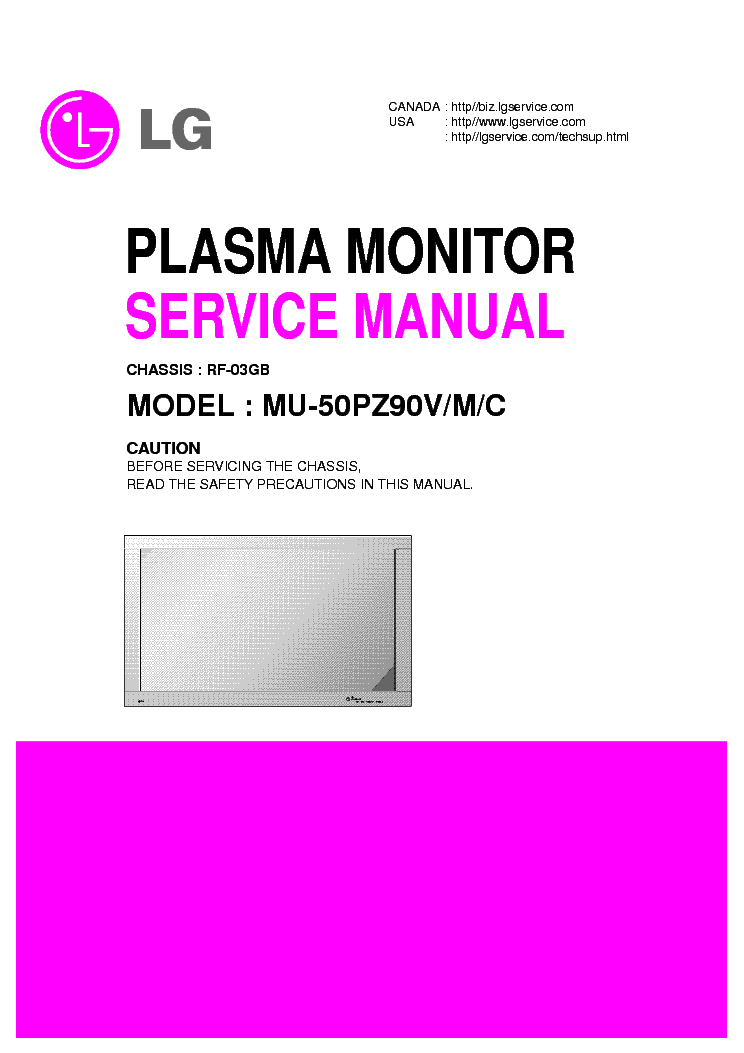 LG RF03GB CHASSIS MU50PZ90V PLASMA service manual (1st page)