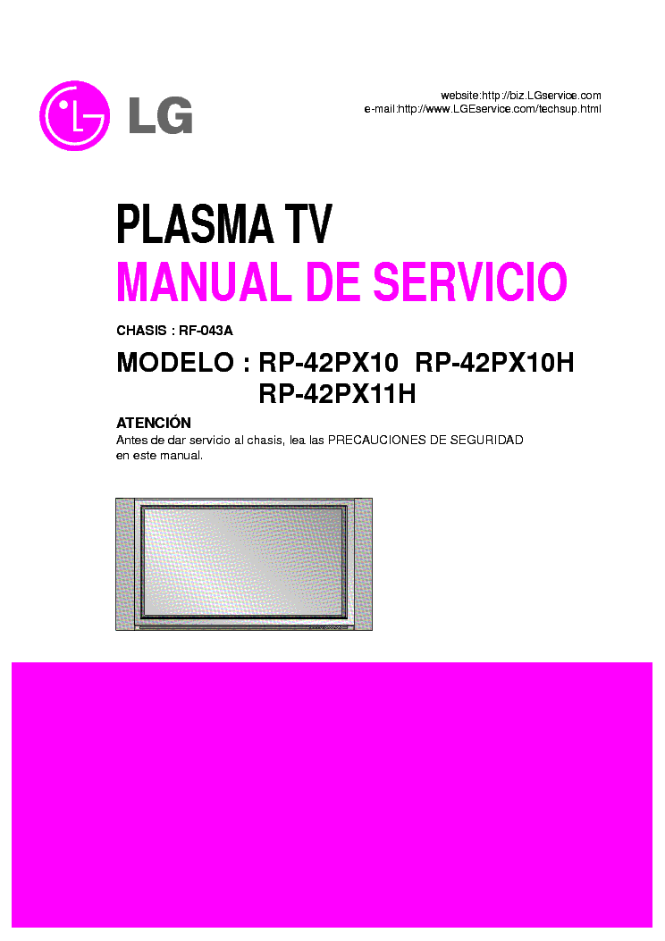 LG RF043A CHASSIS RP-42PX10 PLASMA TV SM service manual (1st page)
