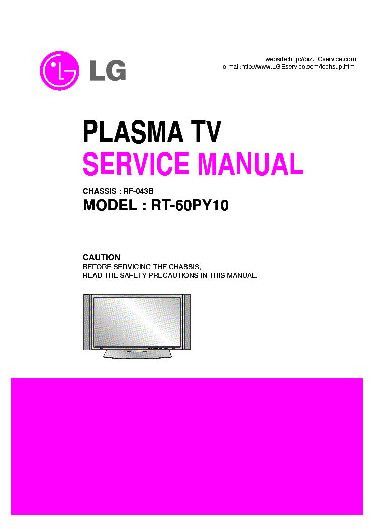 LG RF043B CHASSIS RT-60PY10 PLASMA TV SM service manual (1st page)