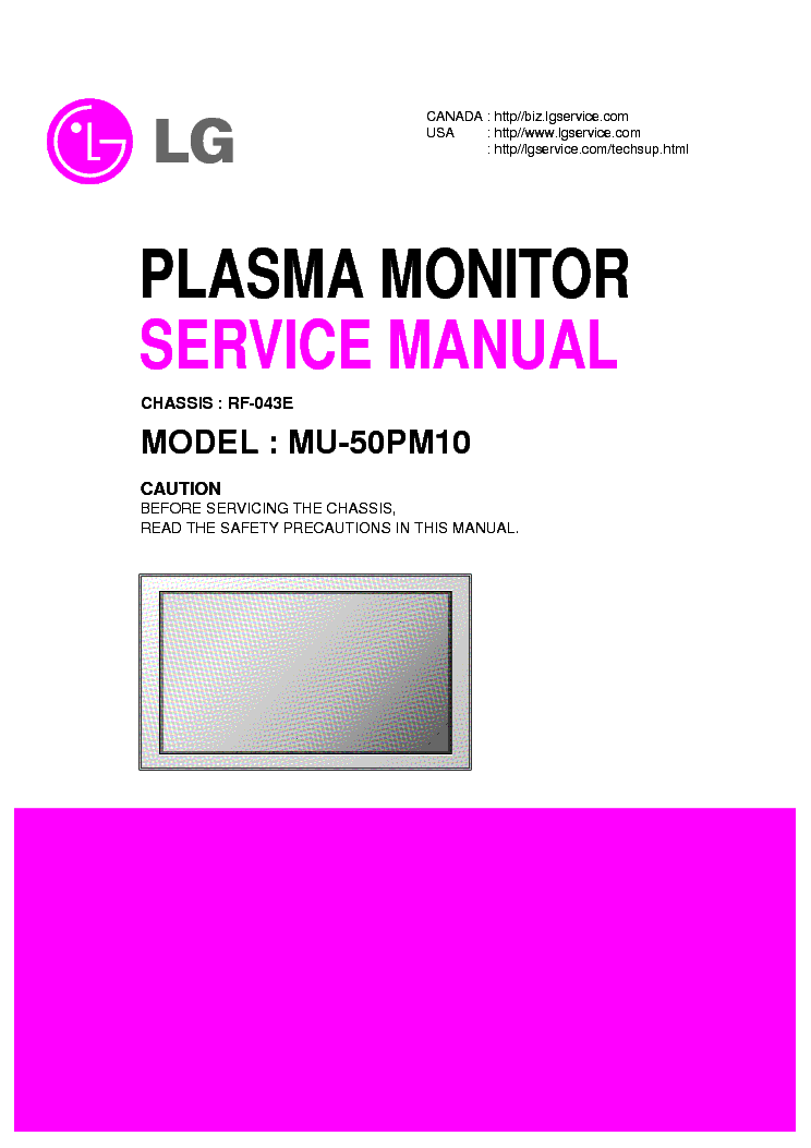 LG RF043E CHASSIS MU50PM10 PLASMA SM service manual (1st page)