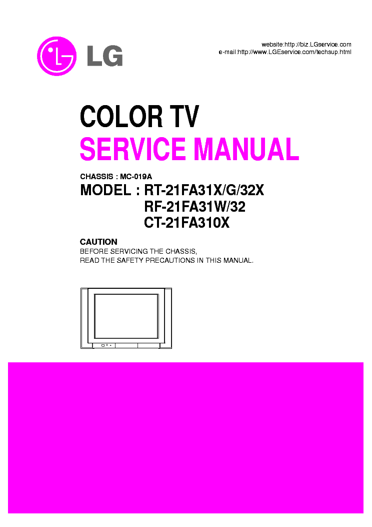 LG RT-21FA31X G 32X RT-21FA31W CT-21FA310X CHASSIS MC-019A service manual (1st page)