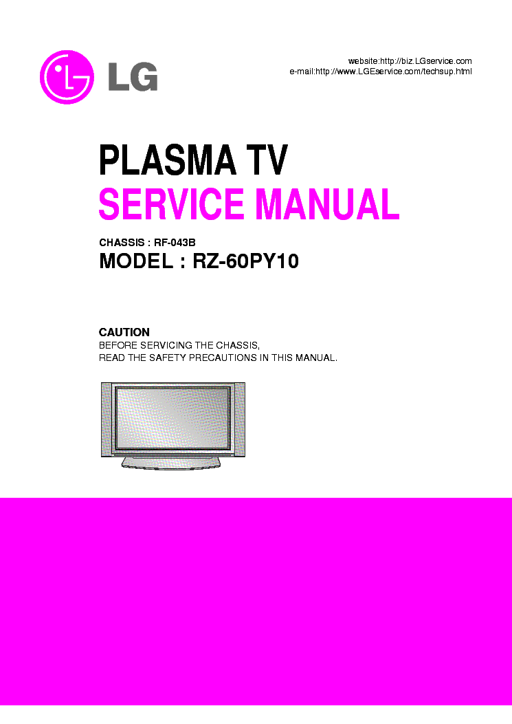 LG RZ-60PY10 CHASSIS RF-043B SM service manual (1st page)