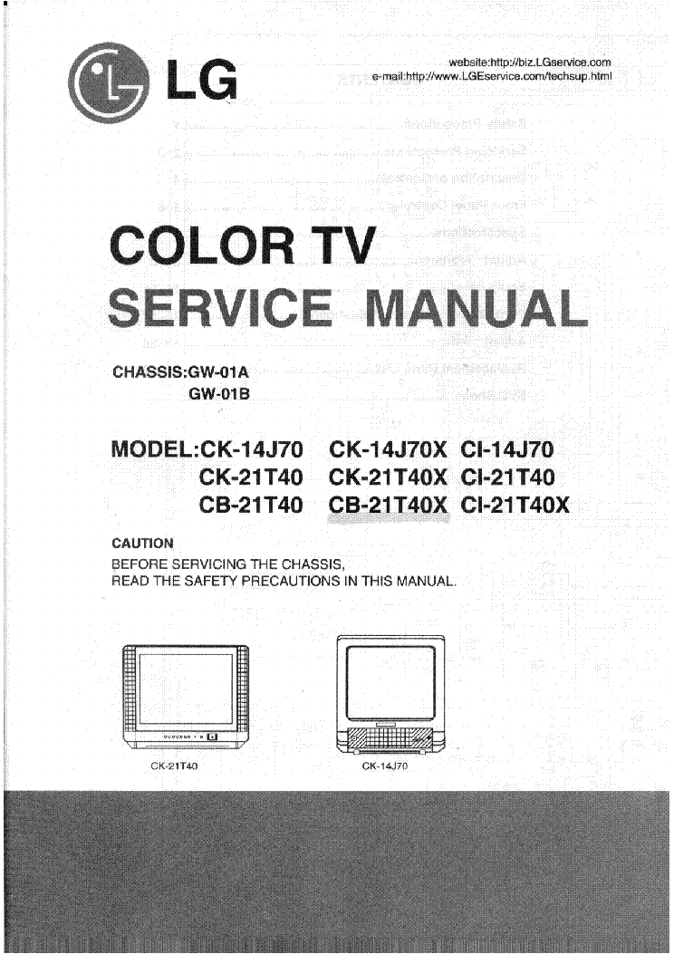 LG TV CB-14J70-21T40 CK-14J70-21T40 CI-14J70-21T40-GW01A-GW01B service manual (1st page)