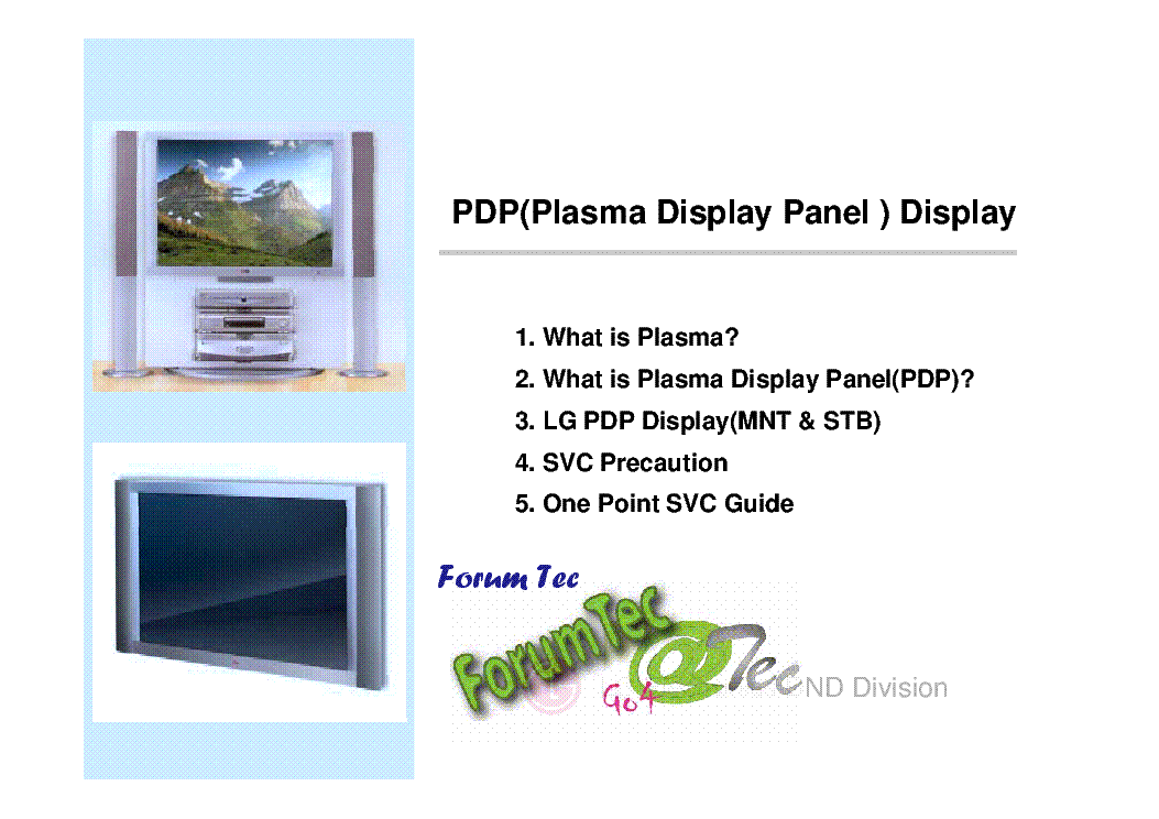 LG TV PDP DISPLAY TRAINING MANUAL service manual (1st page)