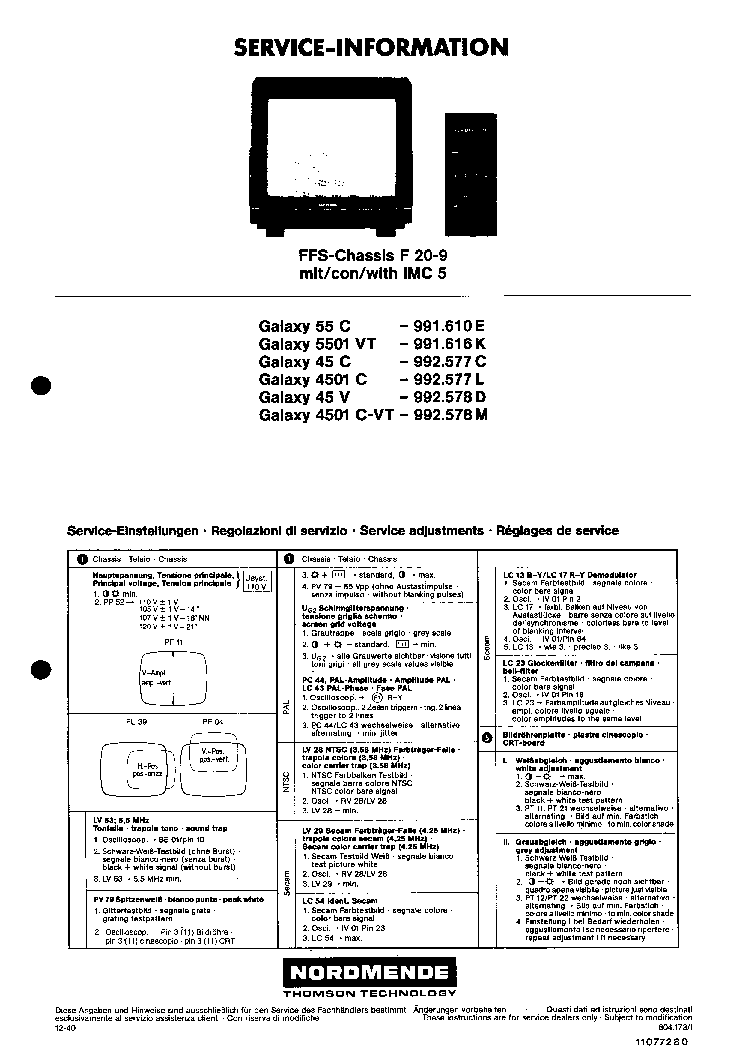 NORDMENDE GALAXY 55C 5501 45 4501CV FFS-CHASSIS F20-9 service manual