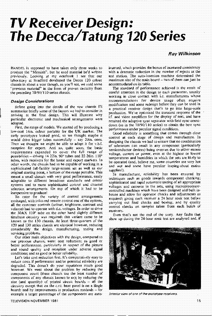 DECCA TATUNG 120 CHASSIS TV service manual