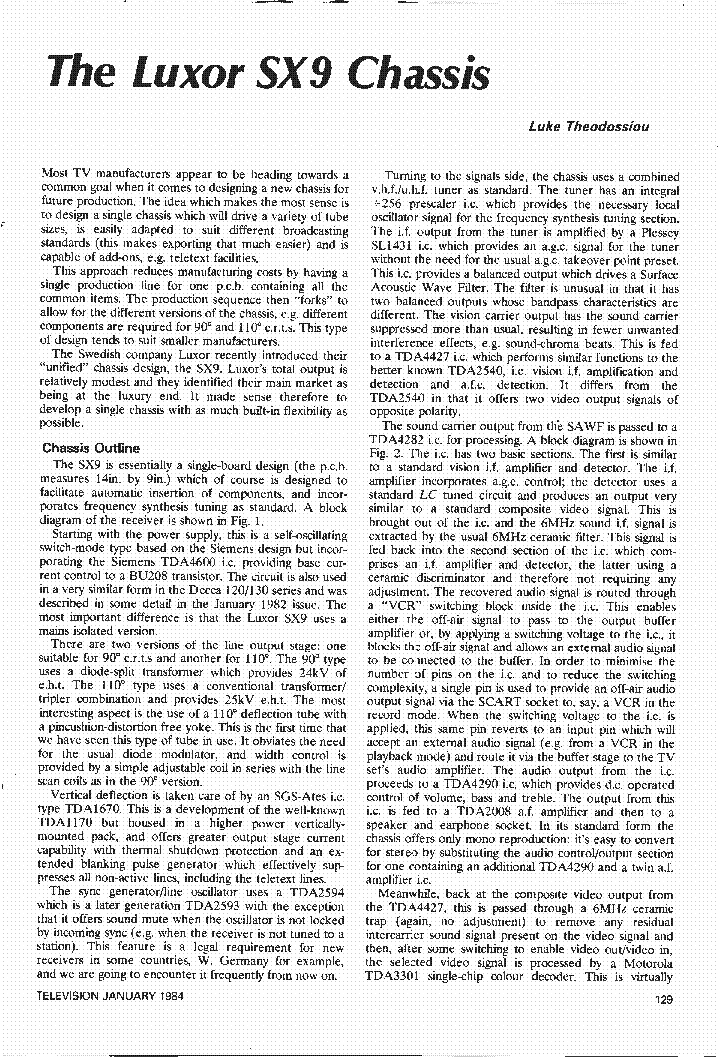 LUXOR SX9 CHASSIS TV 1984 service manual