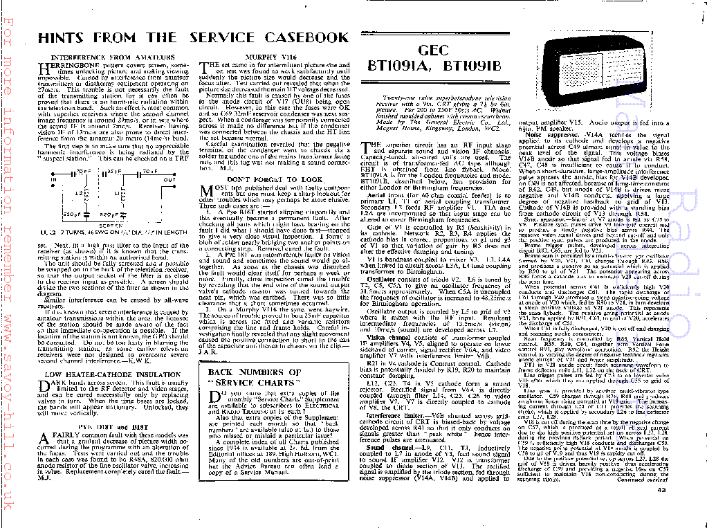 GEC BT1091A BT1091B service manual