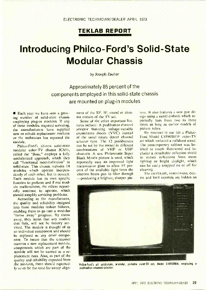 PHILCO 3CS91 TV FROM ELECTRONIC-TECHNICIAN 1973-04-3 Service Manual ...