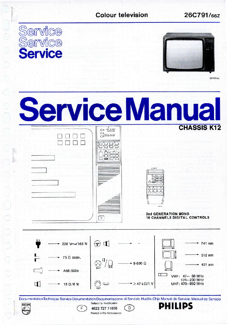 PHILIPS 26C791-66Z CHASSIS K12 SI ULTRASONIC REMOTE 2ND GENERATION service manual (1st page)