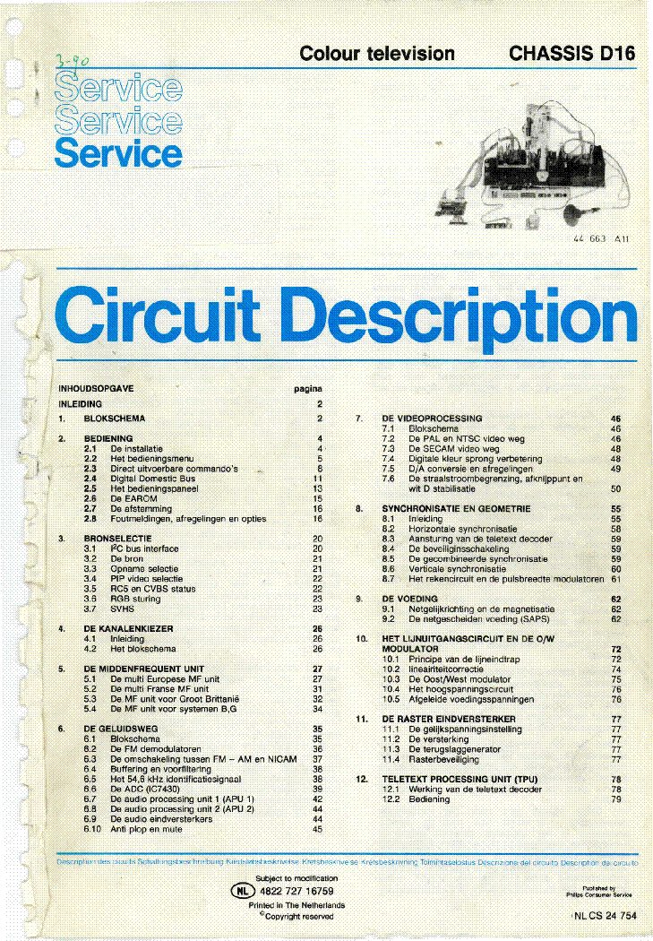 PHILIPS CHASSIS D16 CIRCUIT DESCRIPTION NL service manual (1st page)