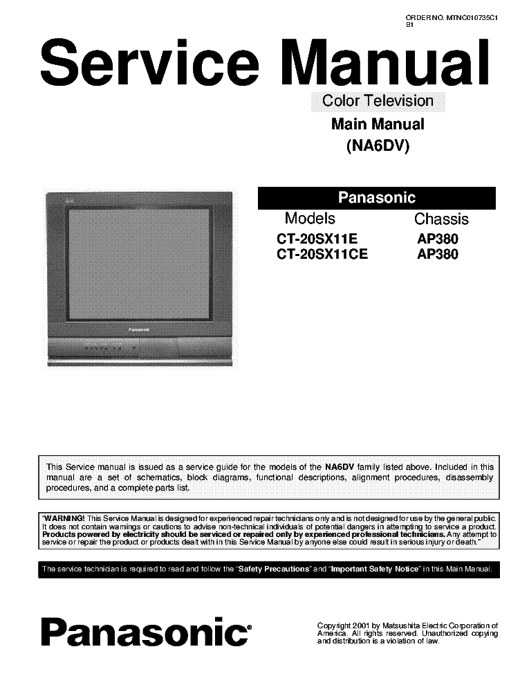 PANASONIC CT-20SX11E CT-20SX11CE CHASSIS AP380 Service Manual 