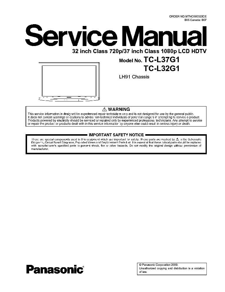 PANASONIC LH91 CHASSIS TC-L37G1 TC-L32G1 LCD TV SM service manual