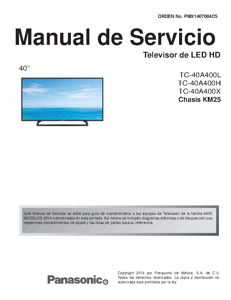 PANASONIC TC-40A400L 40A400H 40A400X CHASSIS KM25 SM Service Manual  download, schematics, eeprom, repair info for electronics experts