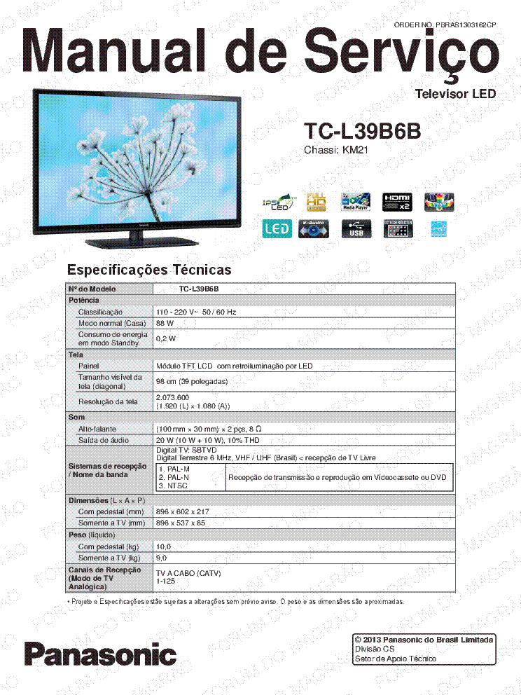 PANASONIC TC-L39B6B CHASSIS KM21 SM service manual