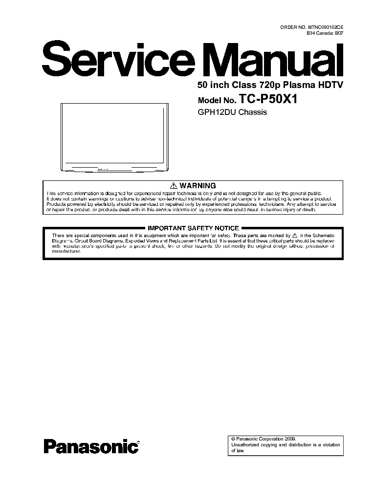 PANASONIC TC-P50X1 CH GPH12DU SM Service Manual download, schematics