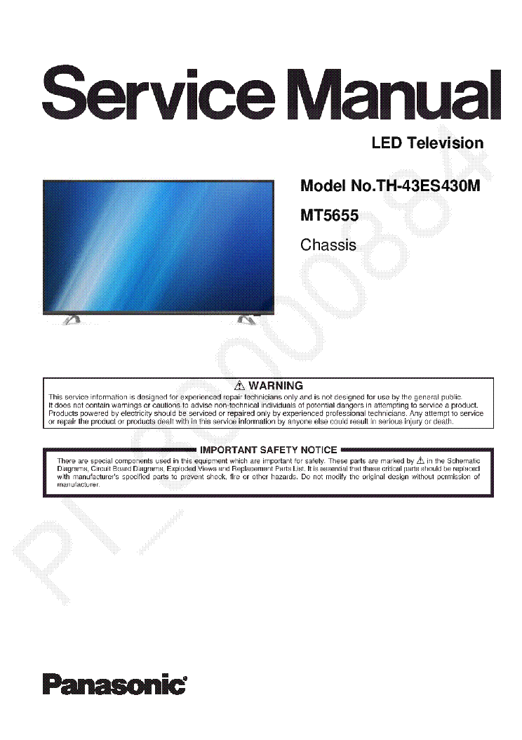 PANASONIC TH-43ES430M CHASSIS MT5655 service manual