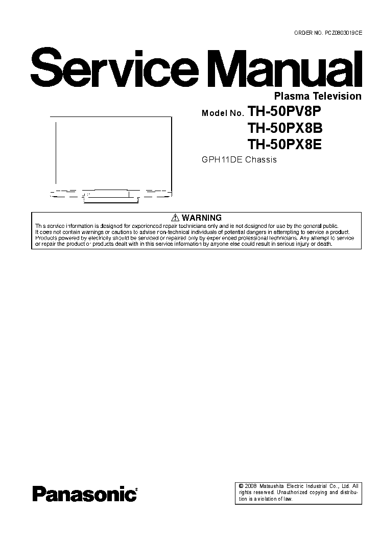 PANASONIC TH-50PV8P 50PX8B 50PX8E CHASSIS GPH11DE PCZ0803019CE service manual