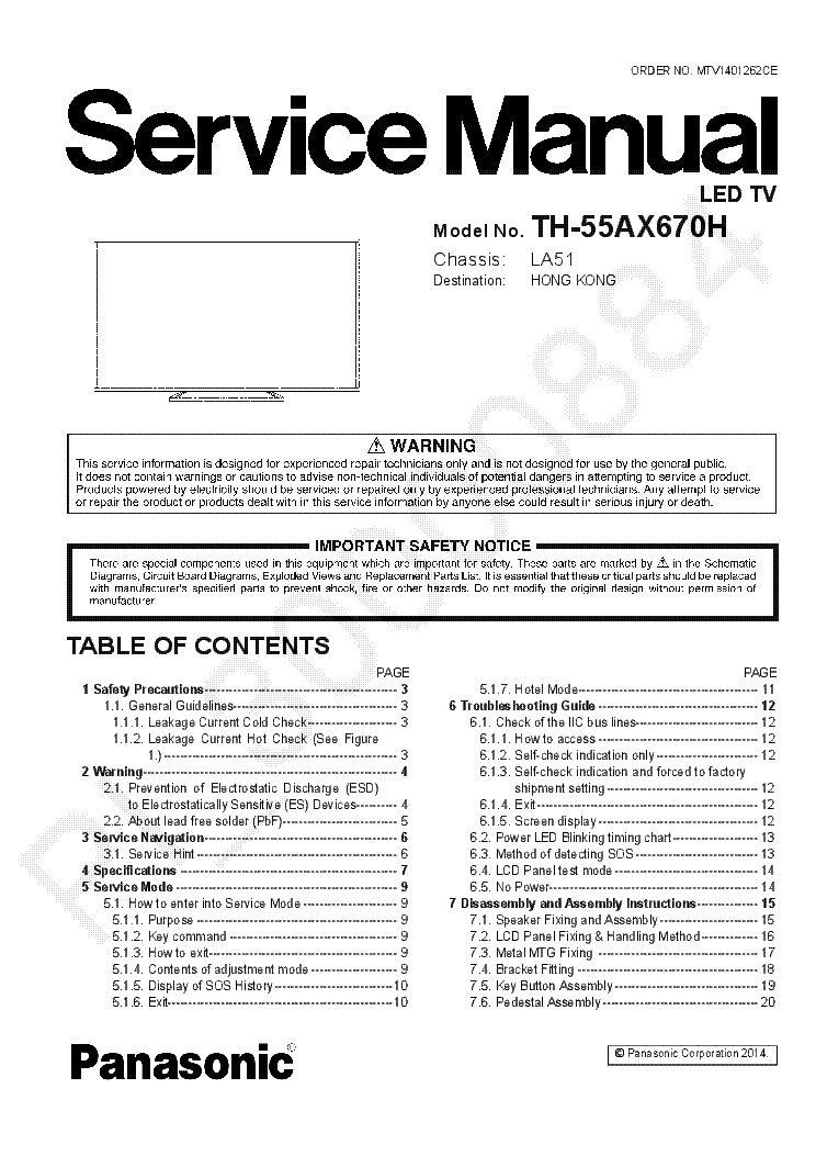 PANASONIC TH-55AX670H CHASSIS LA51 service manual