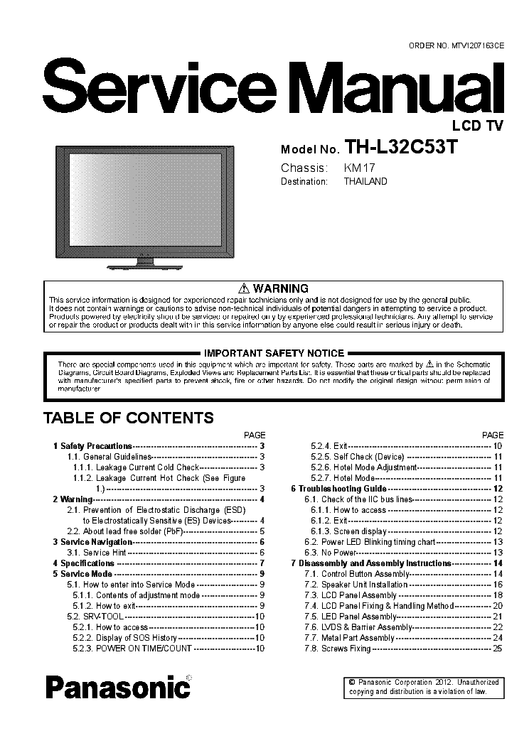 PANASONIC TH-L32C53T CHASSIS KM17 service manual
